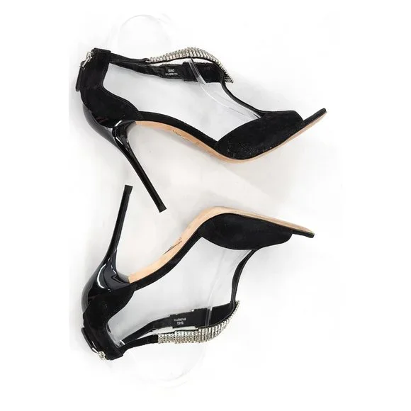 B BRIAN ATWOOD BFLORETO Suede Crystal Embellished Sandals T-Strap Black - Picture 8 of 14